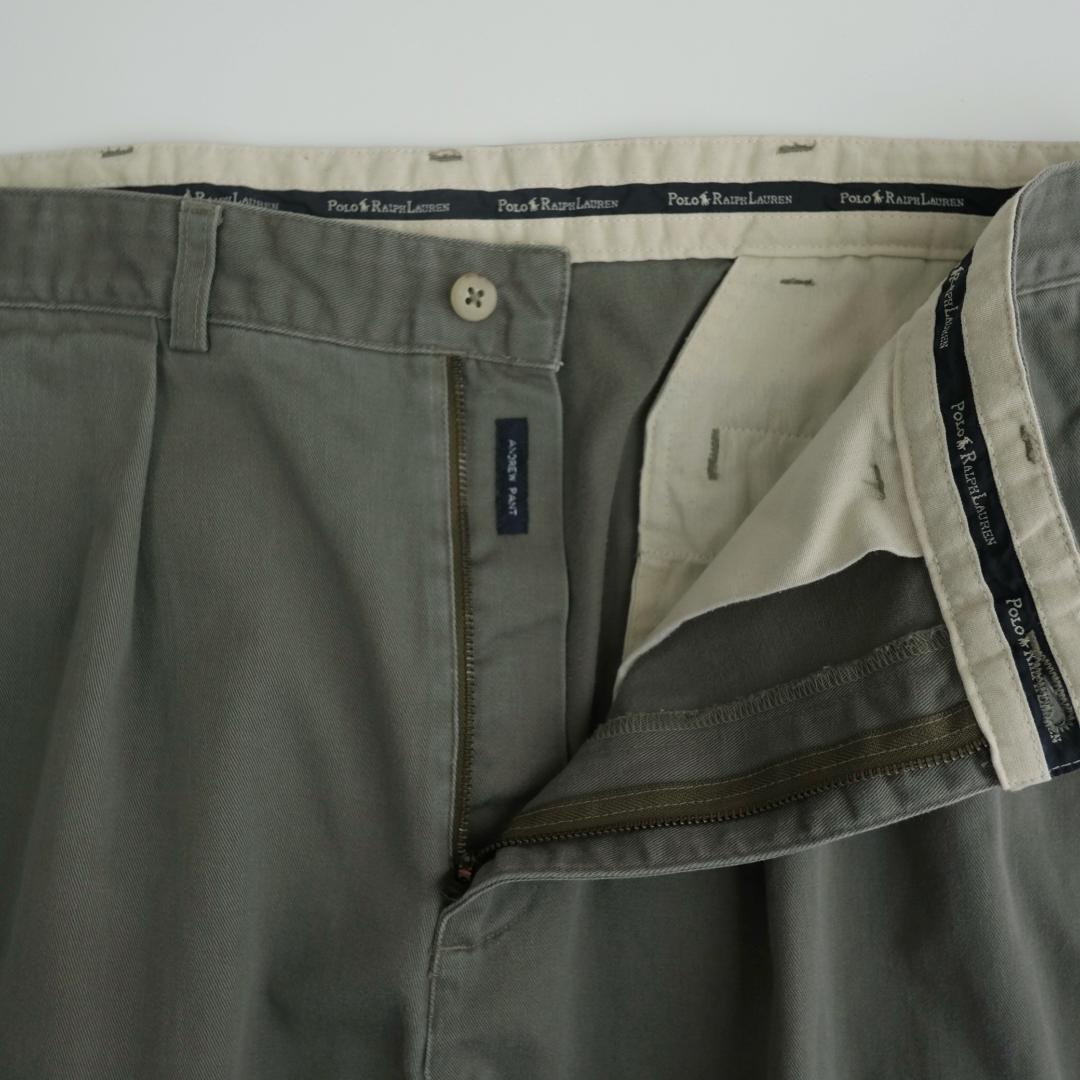 ラルフローレン 90s ツータックチノパンツ グレー 36×30.