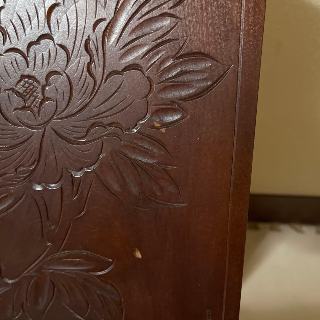 日光彫？軽井沢彫？　木製花柄彫刻箪笥　3段引き出し　家具　アンテーク