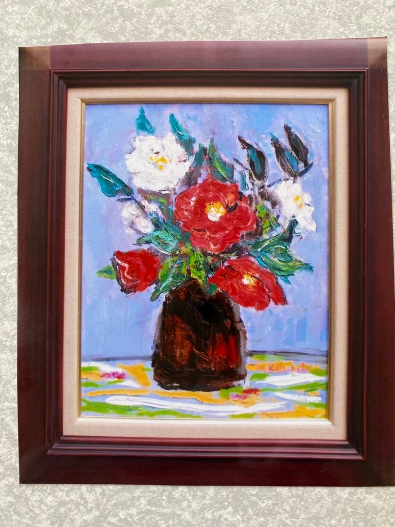 油絵　油彩画　原画　F6 「椿」菊地正則　額付き　美品　新品　送料無料