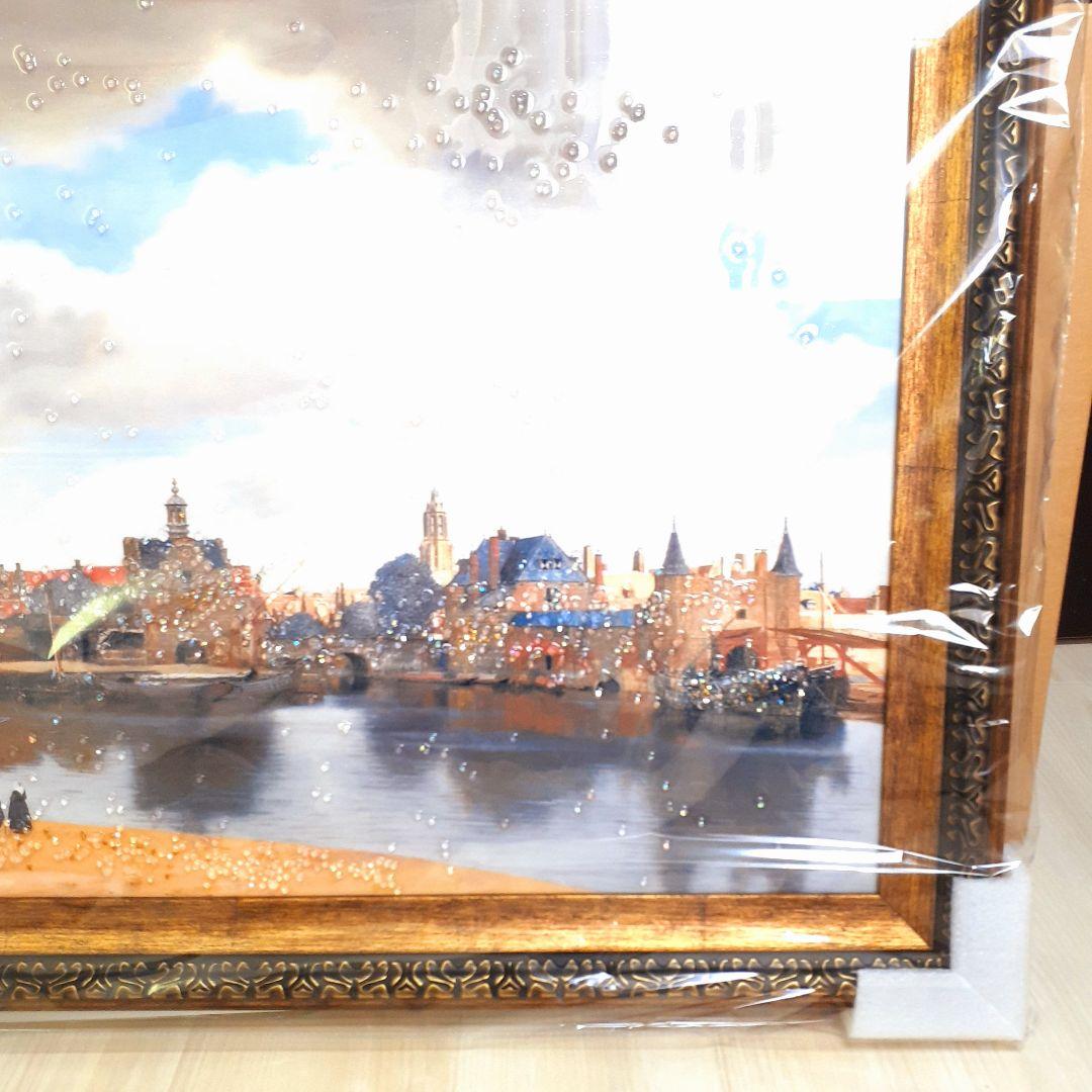 輸入雑貨　天然石　フェルメール作　『デルフトの眺望 』　水晶絵　クリスタルアート