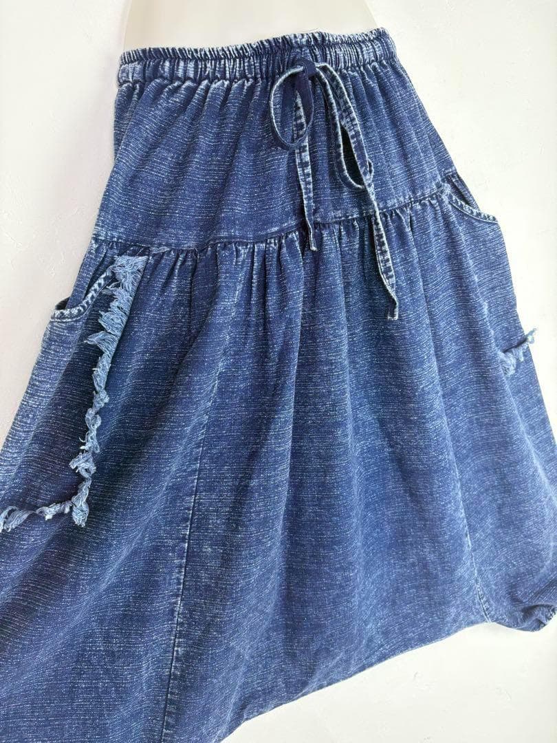 【新品】藍染　ストーンウォッシュ　サルエルパンツ 男女兼用　F441-29