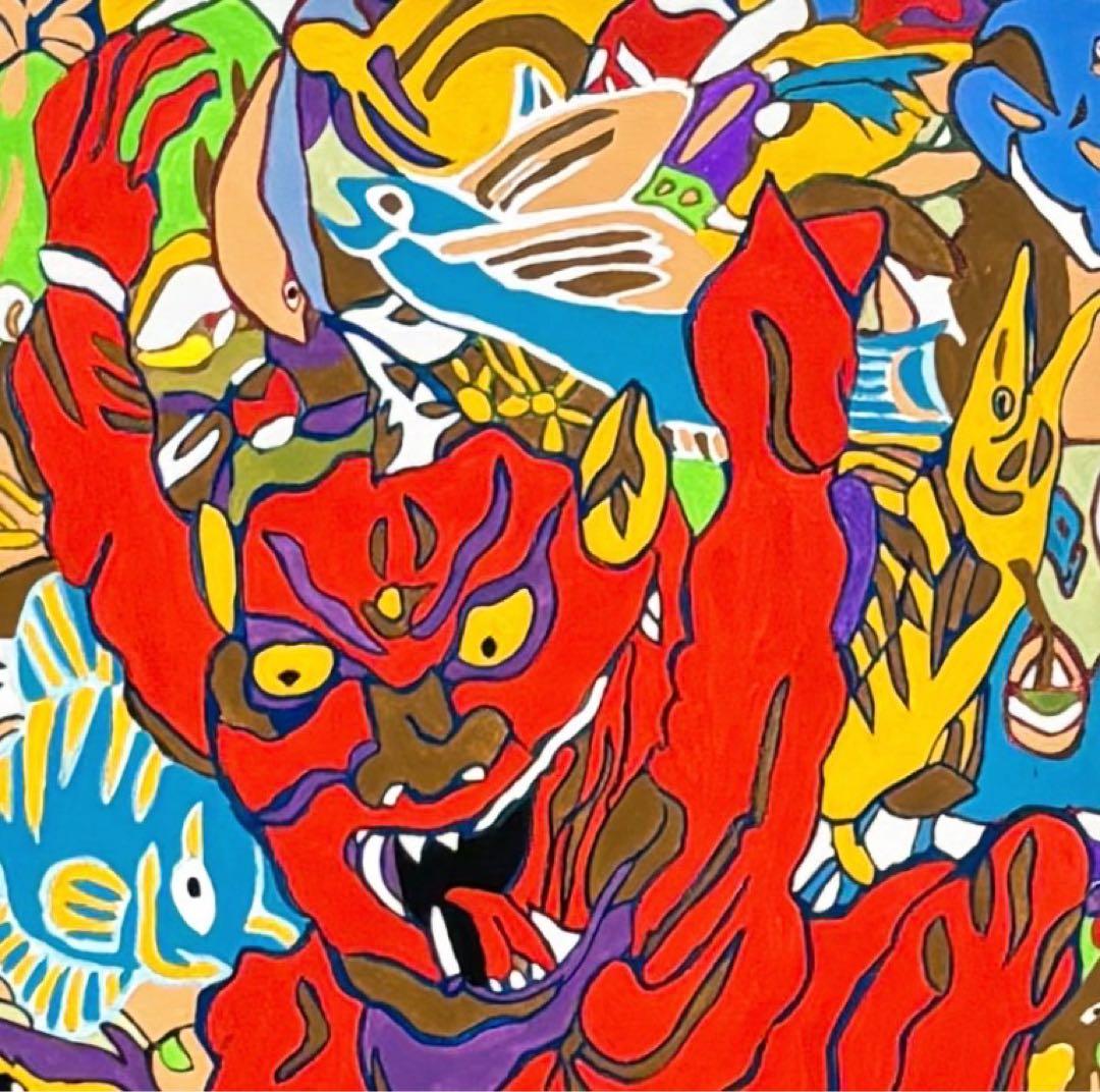 【F4号】手描き油彩　ジミー大西【鬼】1998年　サイン　落款　額縁　人気作品