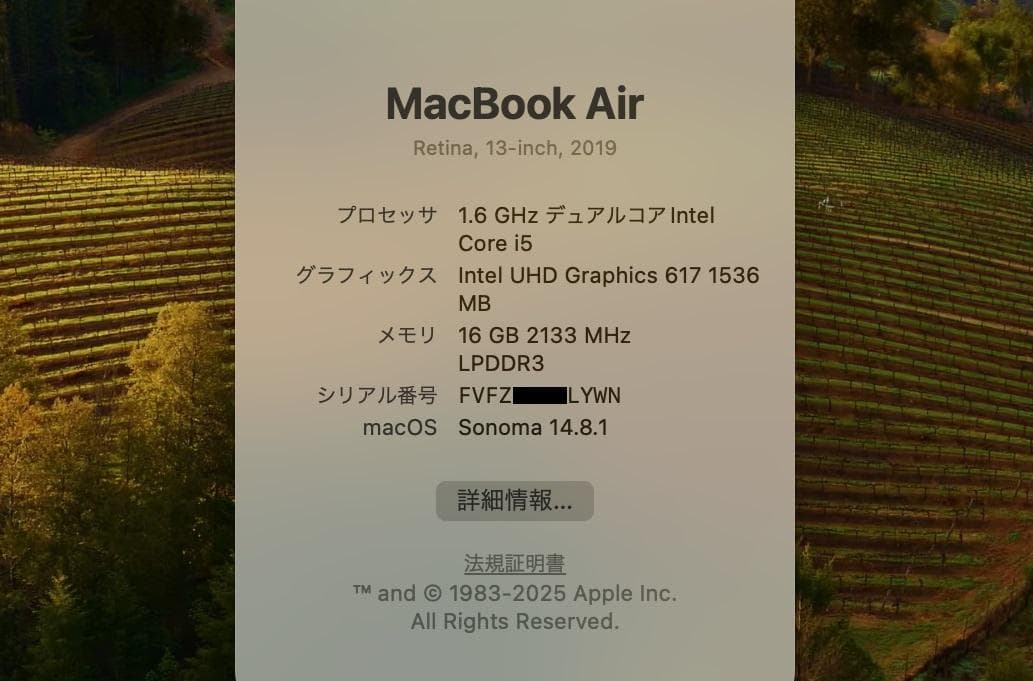 i5/16G/128G 新BAT　MacBook Air 13　2019 グレー