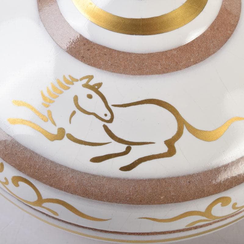 すみれ　京焼　清栄寺窯杉田祥平造　赫土地馬文　宝珠香合　共箱　V　8972