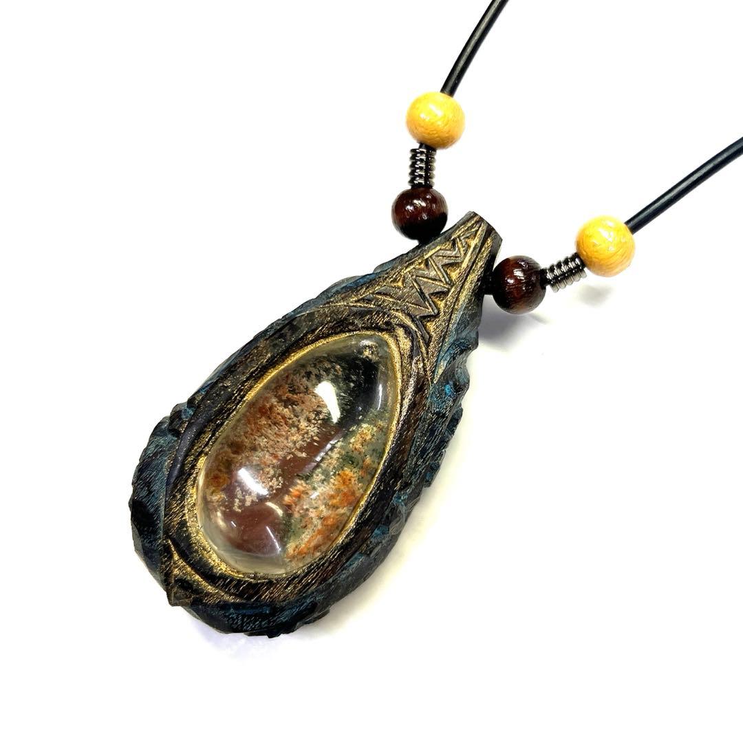 北海道アイヌコタン　西田智三さんネックレス　天然石　ガーデンクォーツ　クリソコラ