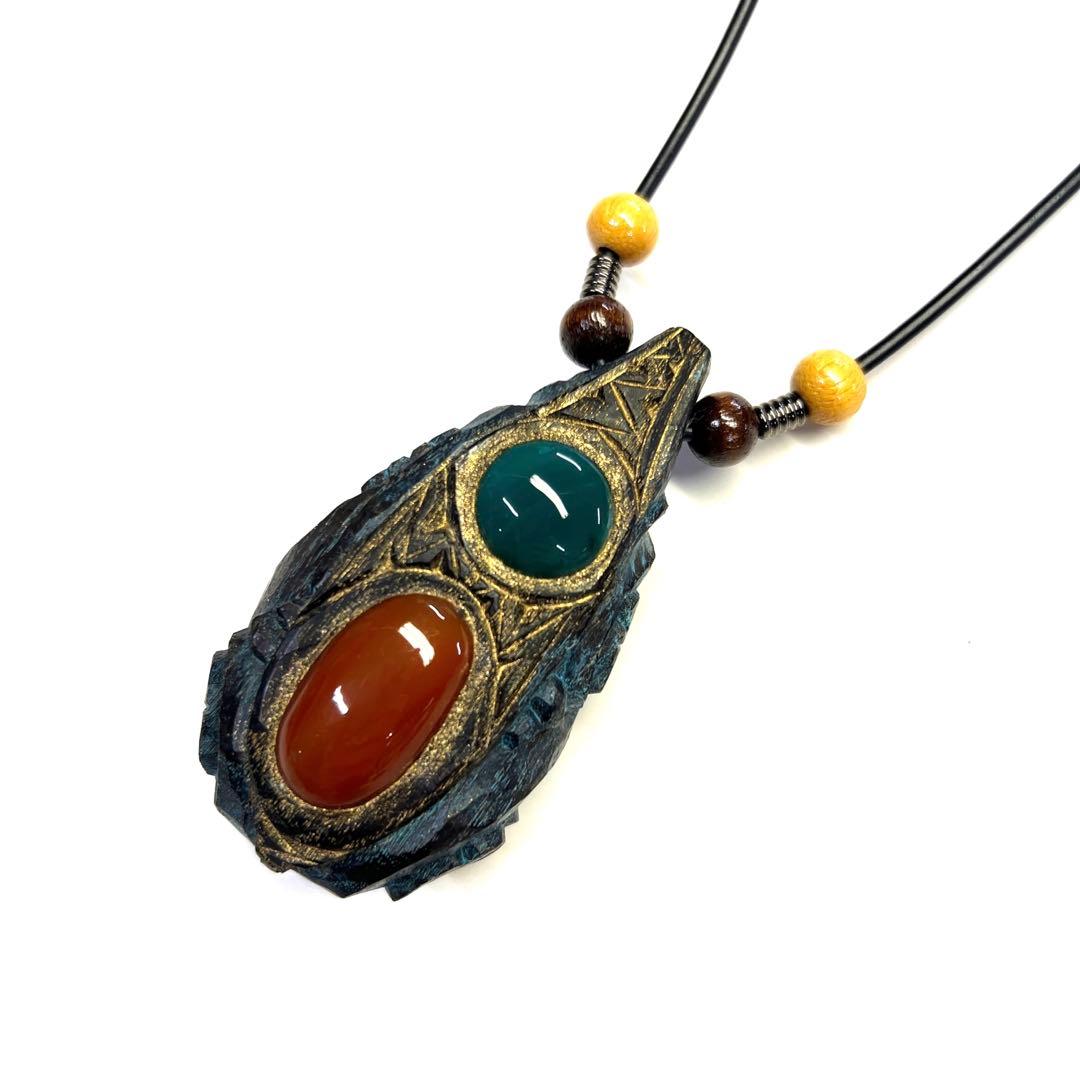 北海道アイヌコタン　西田智三さんネックレス　天然石　ガーデンクォーツ　クリソコラ