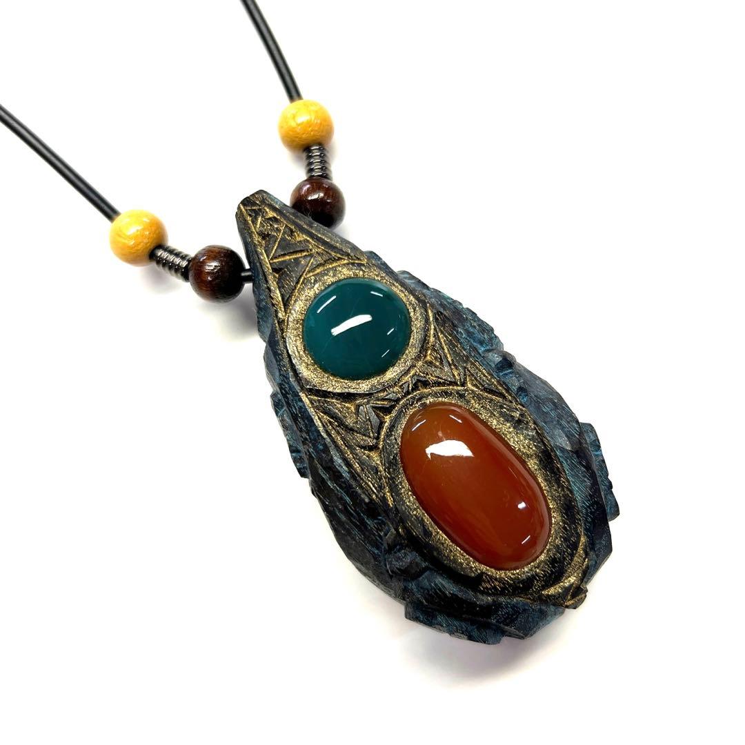 北海道アイヌコタン　西田智三さんネックレス　天然石　ガーデンクォーツ　クリソコラ