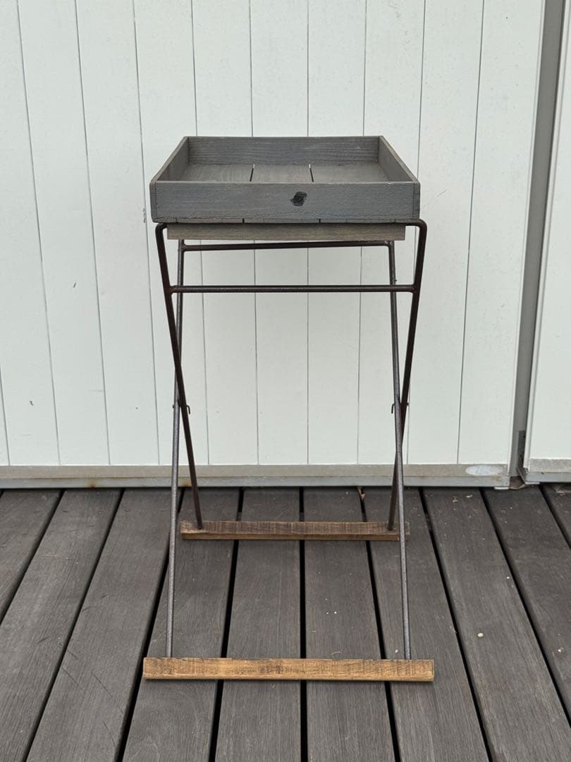 ヴィンテージ 昭和レトロ 古道具 折りたたみ木製トレイテーブル グレー