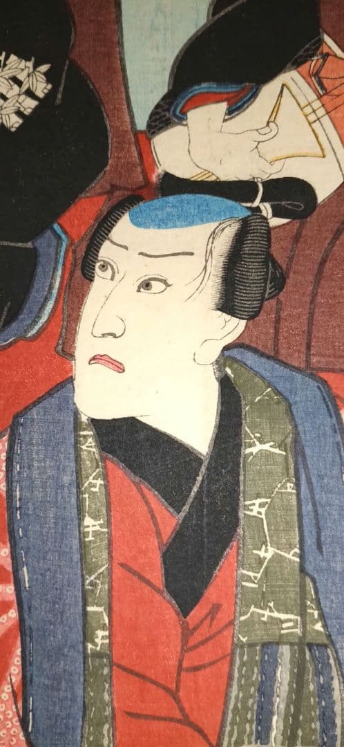 浮世絵版画、浄瑠璃種々薩誓掛額三枚綴り三代歌川豊国、安政6年（1859)出版