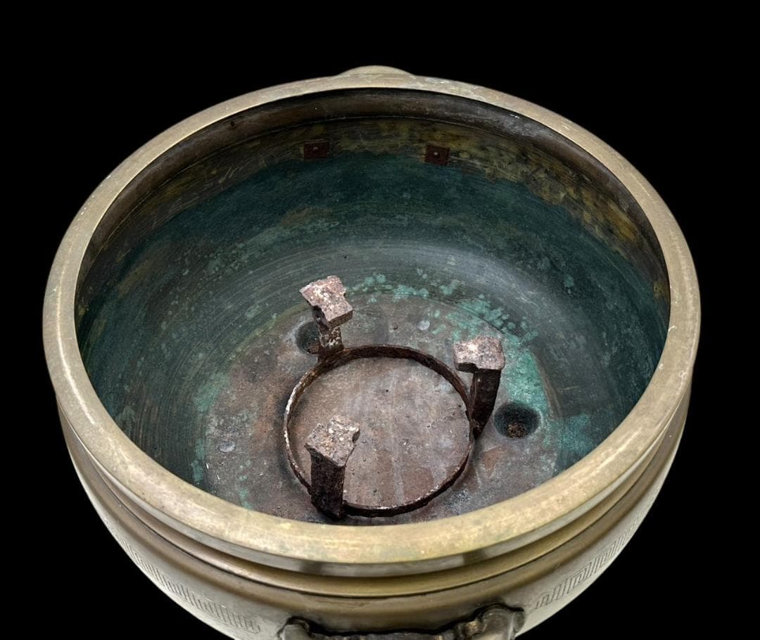 横幅-約50㎝ 高さ-約28㎝ 大きな 銅製 火鉢 象嵌 家紋 骨董 古玩