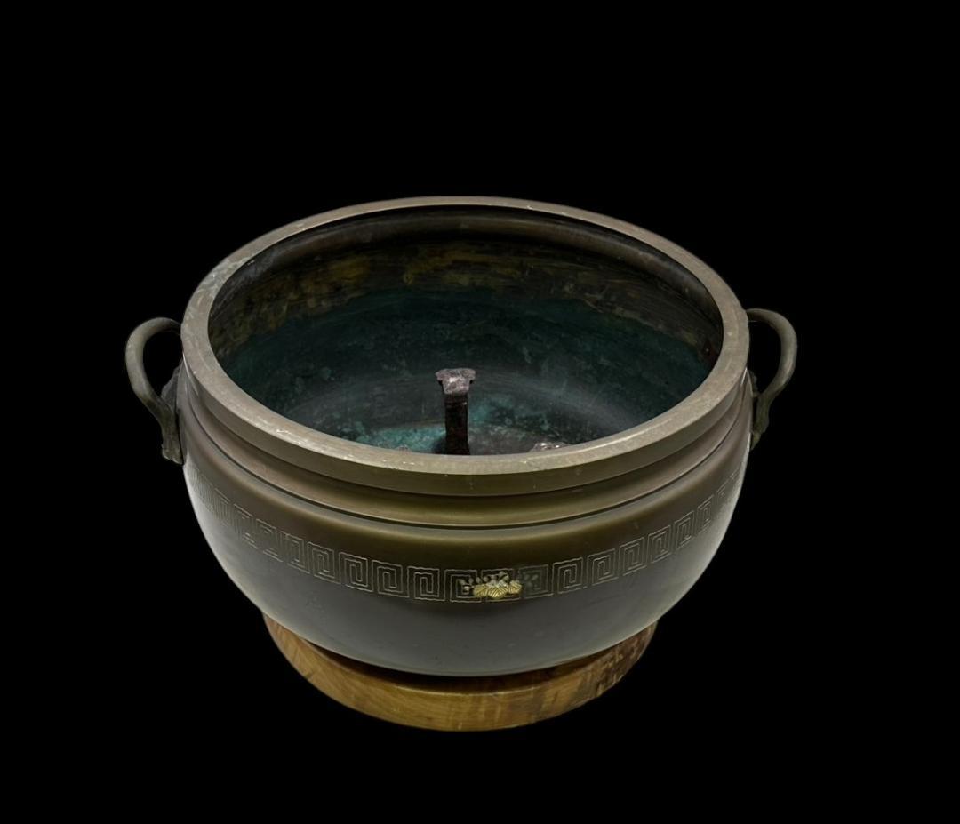 横幅-約50㎝ 高さ-約28㎝ 大きな 銅製 火鉢 象嵌 家紋 骨董 古玩