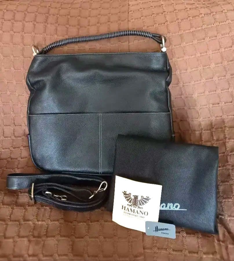 濱野皮革工藝　HAMANO　ショルダーバック　2way　濱野ロール　本革　黒