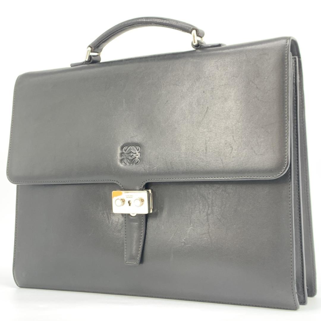 ロエベ ヴィンテージ アナグラム ビジネスバッグ ブリーフケース 本革 黒