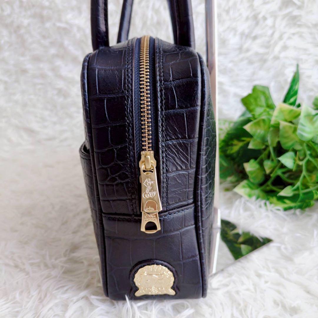 ◾︎極美品◾︎ A.D.M.J ハンドバッグ ミニボストン クロコ型押し ビジュー