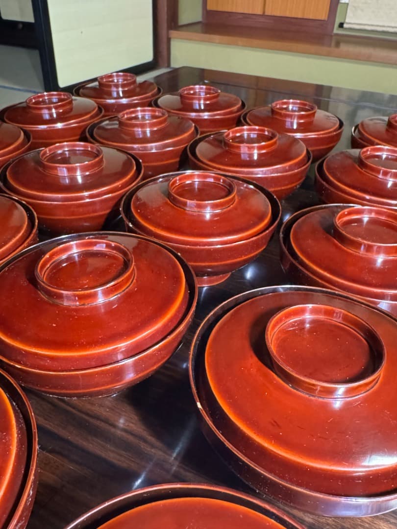 木曽漆器 吸物椀 二十客（蓋付き／江戸後期・手描