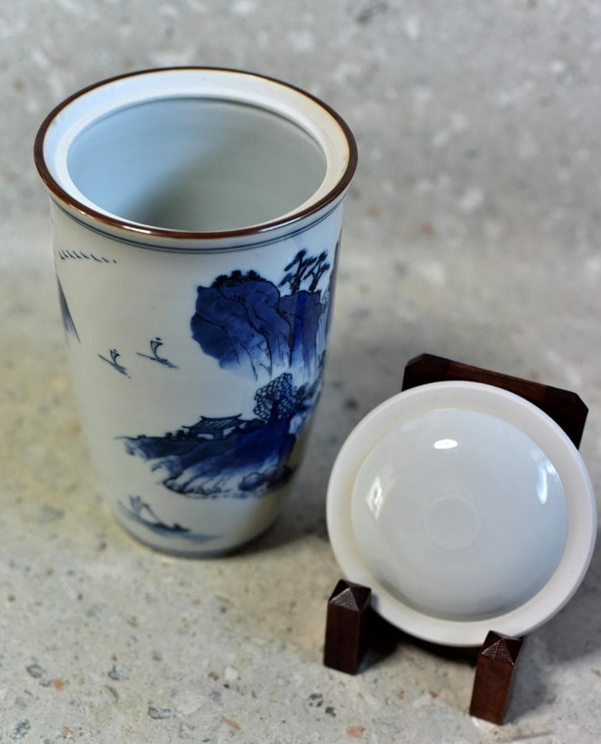値下げ、平安祥堂作　山水文水指【極上品】　共箱/お茶道具
