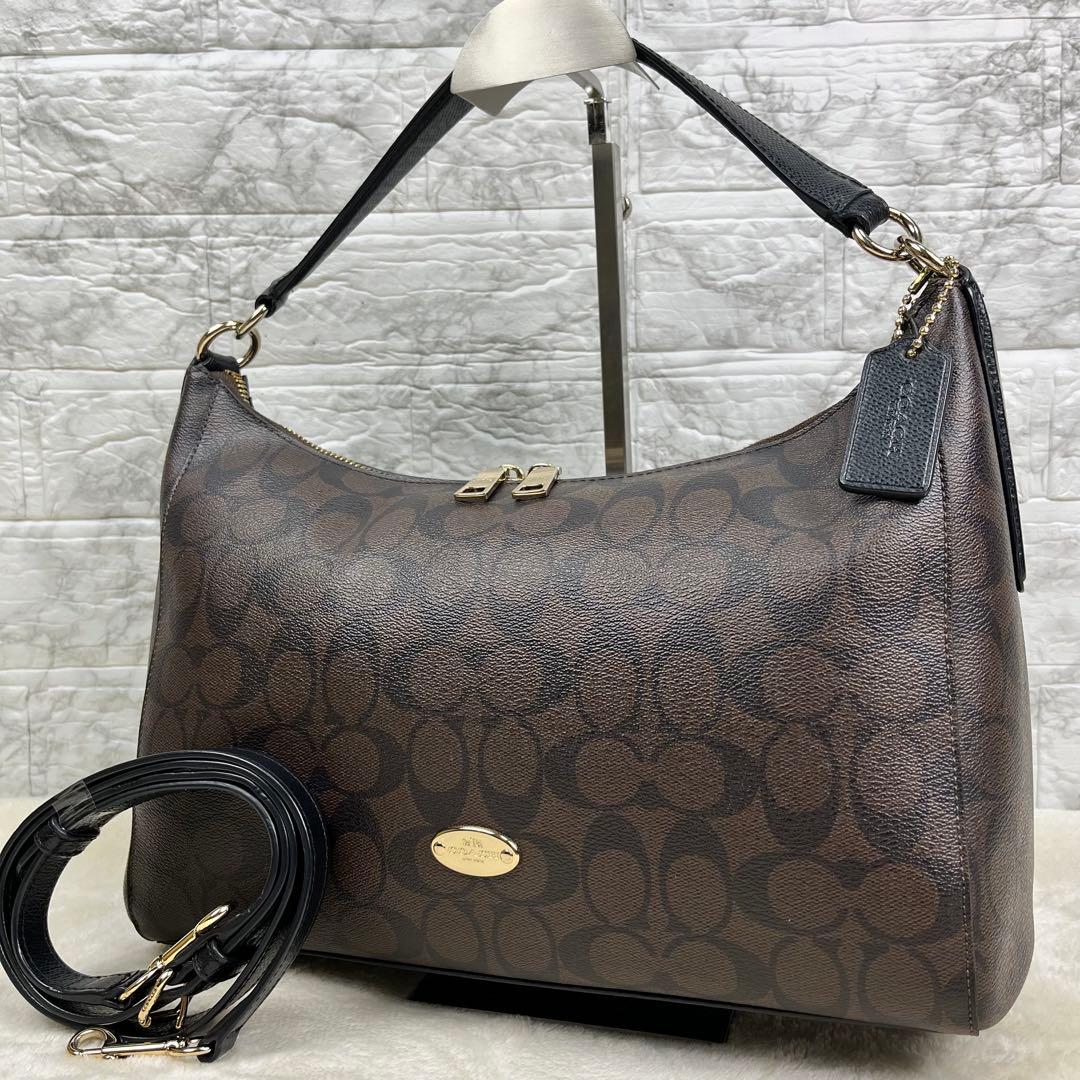 【極美品】 コーチ ホーボー ショルダー ハンドバッグ 2way シグネチャー