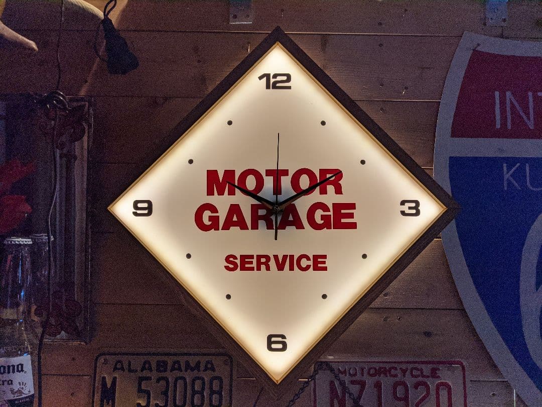 アメリカンクロックNo.2★時計★ガレージ★ルート66★ネオンクロック★掛け時計