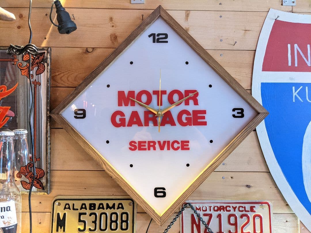 アメリカンクロックNo.2★時計★ガレージ★ルート66★ネオンクロック★掛け時計