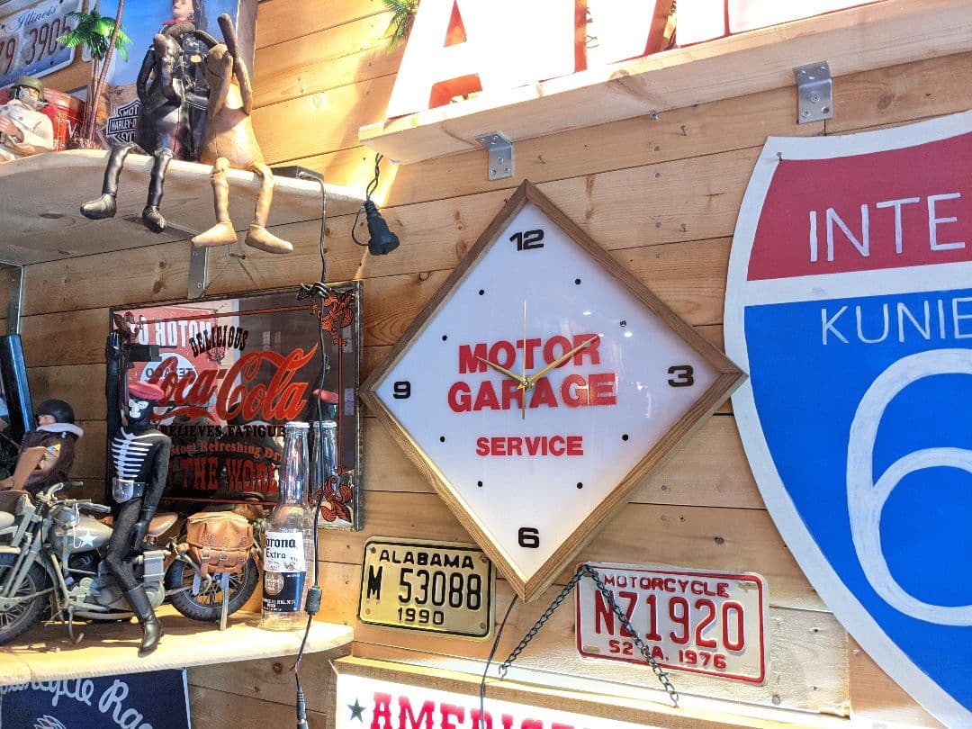 アメリカンクロックNo.2★時計★ガレージ★ルート66★ネオンクロック★掛け時計