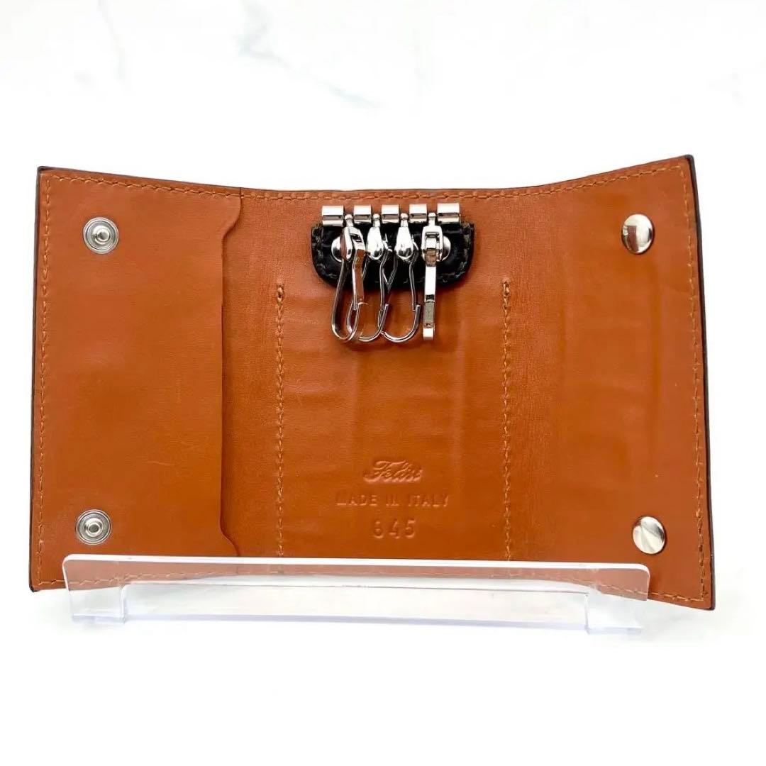 41【新品未使用】Felisi 4連レザーキーケース本革 クロコ ダークブラウン