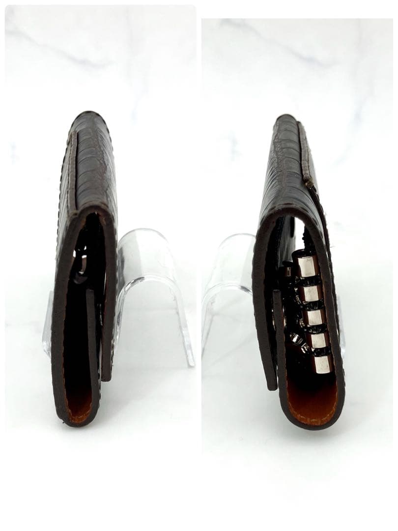 41【新品未使用】Felisi 4連レザーキーケース本革 クロコ ダークブラウン