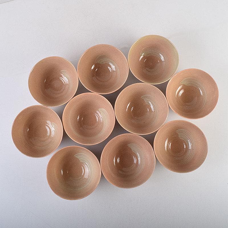 茶道具　阿漕窯　福森円二造　御本　刷毛目　数茶碗　十客　共箱　M　R9298H