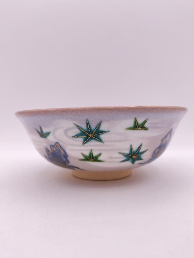 b950【新品・未使用】平茶碗 流水に青楓 中条象山 木箱 茶道具