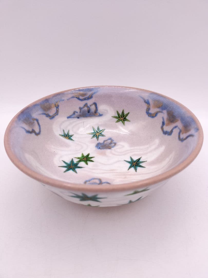 b950【新品・未使用】平茶碗 流水に青楓 中条象山 木箱 茶道具