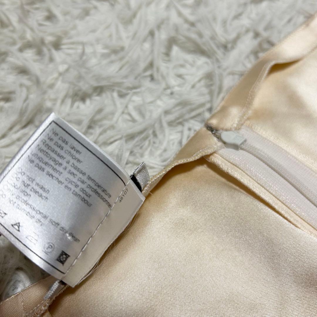 CHANEL シルク100% ココマーク パール リボン 光沢 フレアスカート