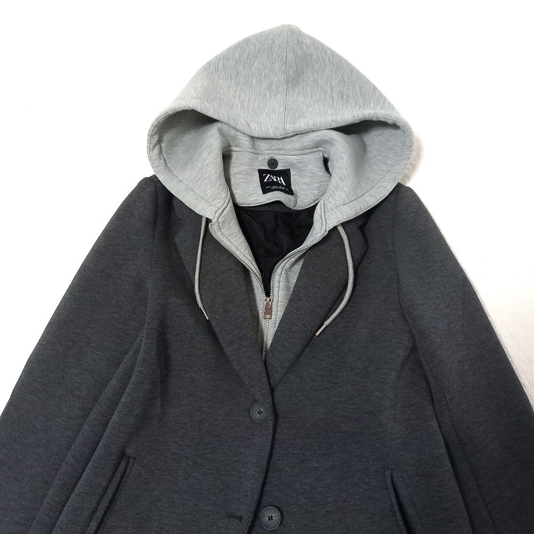 極美品✨ZARA デタッチャブルフードコート ロング チェスター コントラスト