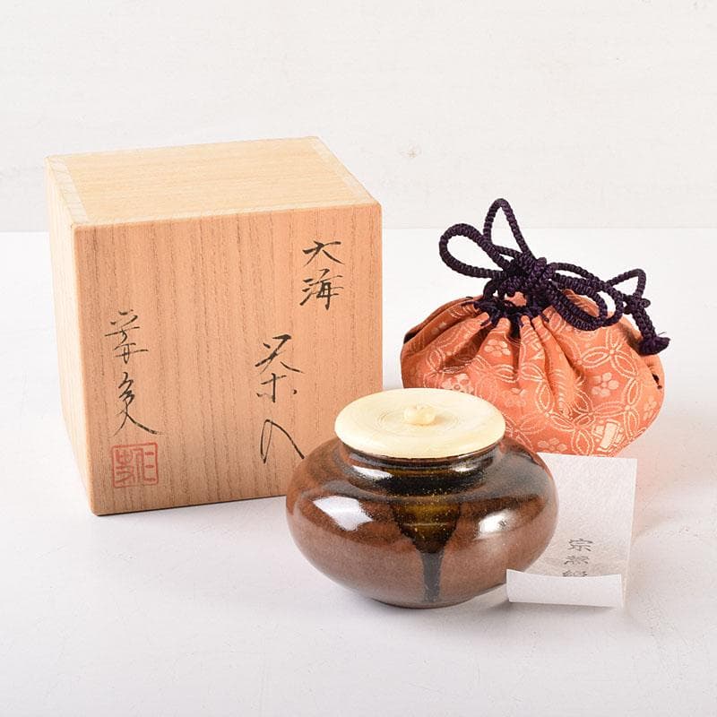 茶道具　京焼　笹田仁史造　大海茶入　宗薫緞子仕覆付　共箱　V　7199