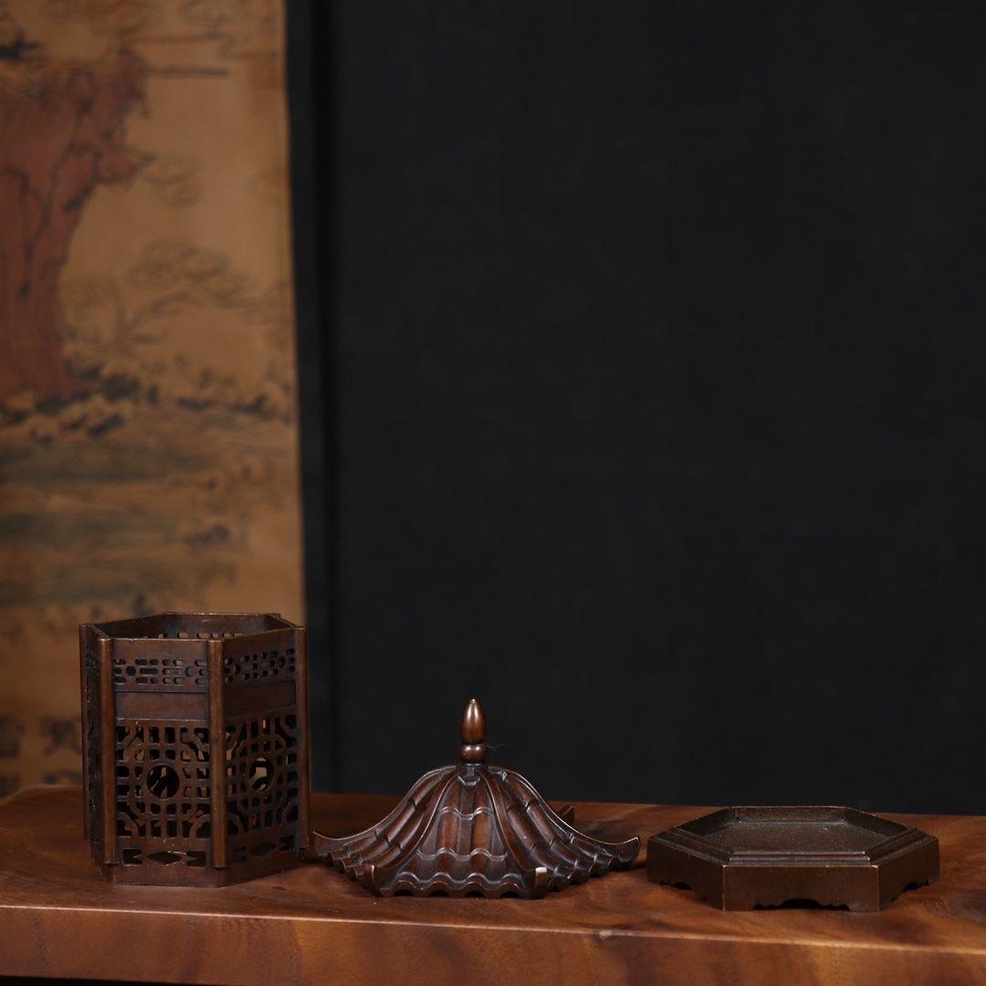 銅製 亭子薫香炉 茶道具 香道具 装飾品 工芸品 美術品 置物