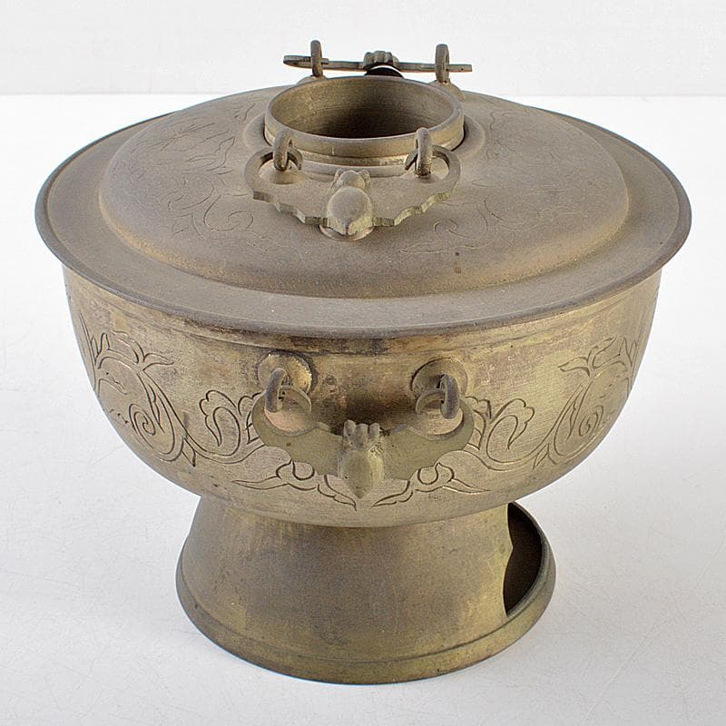 朝鮮美術　李王家美術工場造　蝙蝠手花彫金　神仙炉　宮廷料理器　V　R5820