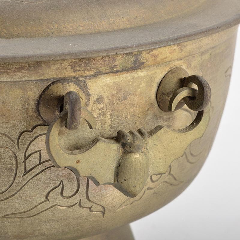 朝鮮美術　李王家美術工場造　蝙蝠手花彫金　神仙炉　宮廷料理器　V　R5820