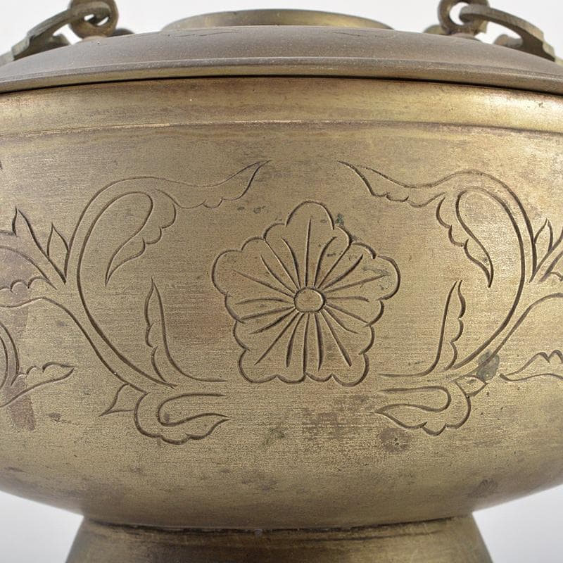 朝鮮美術　李王家美術工場造　蝙蝠手花彫金　神仙炉　宮廷料理器　V　R5820