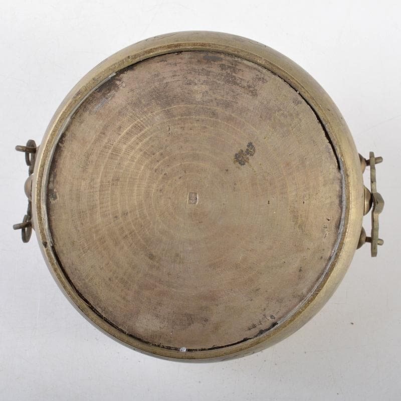 朝鮮美術　李王家美術工場造　蝙蝠手花彫金　神仙炉　宮廷料理器　V　R5820