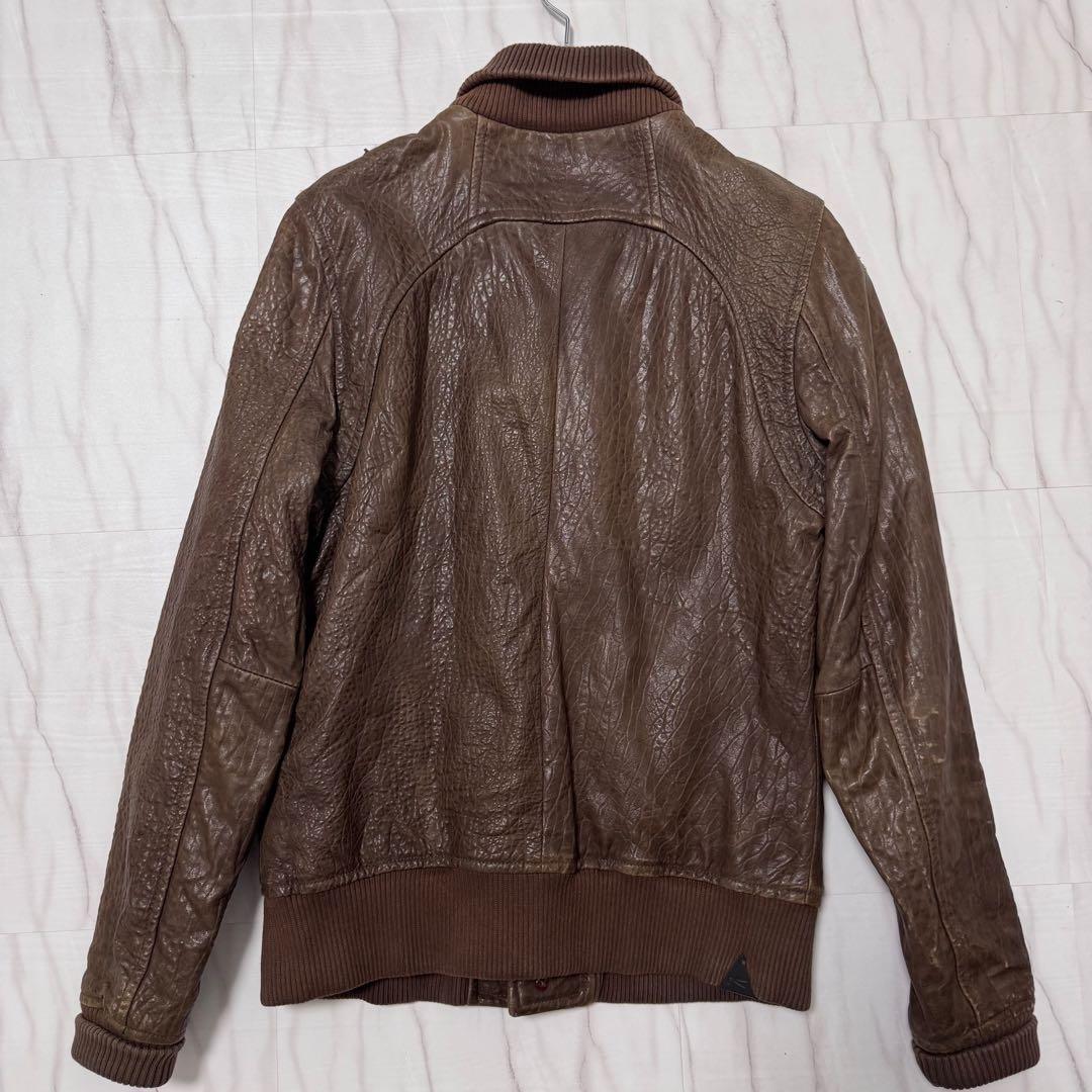 デンハム レザーブルゾン ショールカラー ボタン ブラウン Mサイズ 本革 リブ