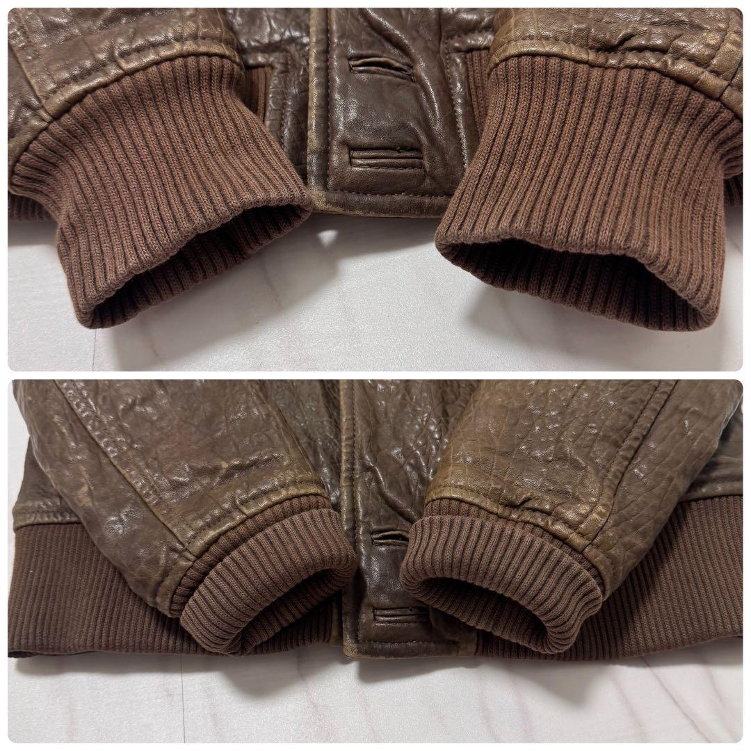 デンハム レザーブルゾン ショールカラー ボタン ブラウン Mサイズ 本革 リブ