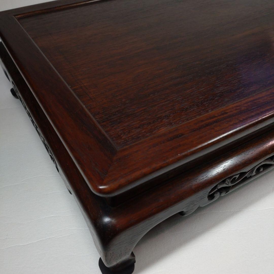 吉勝作　長方型 龍図透かし細工 唐木 平卓 花台／大阪唐木指物