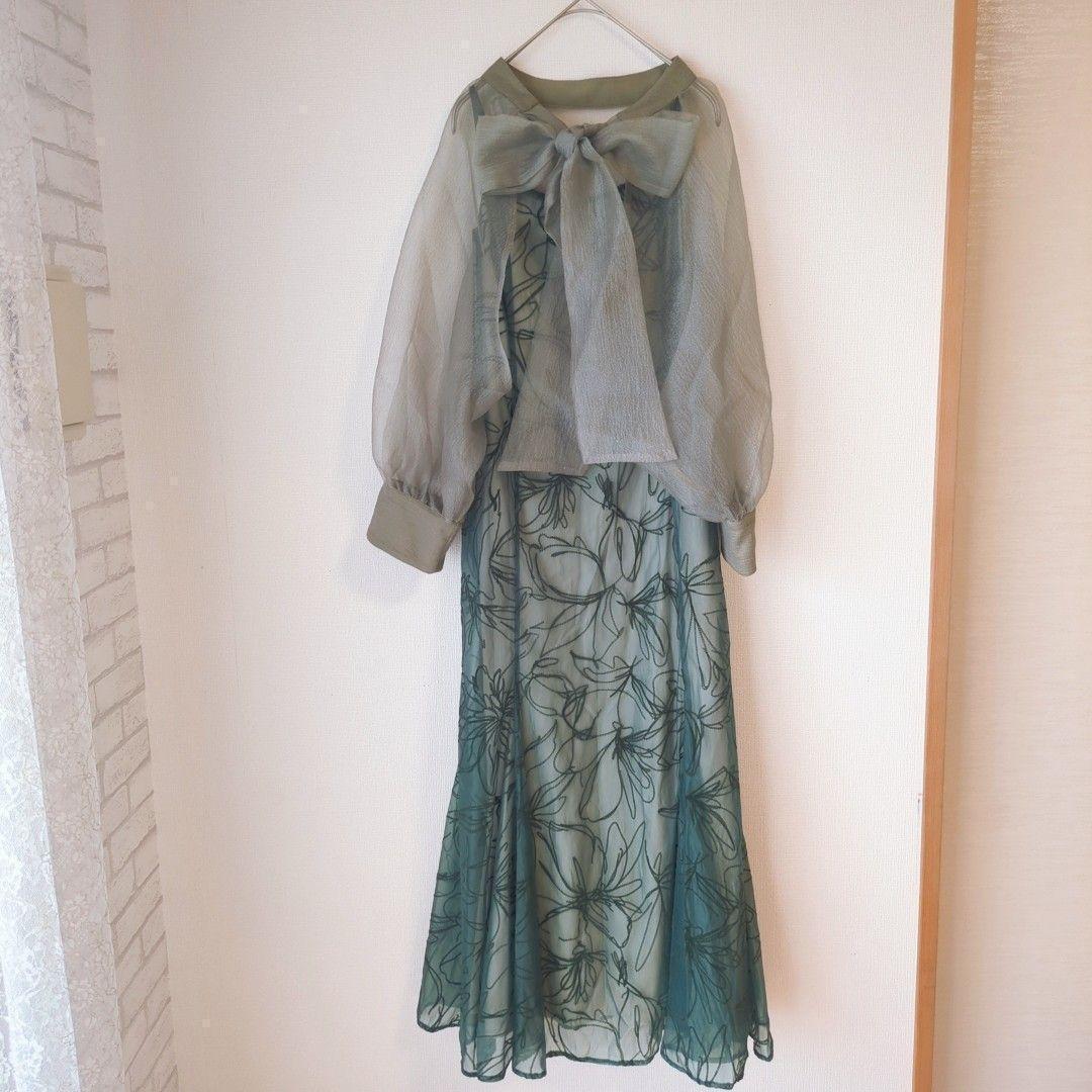 美品 カナ ボウタイ リボン ボレロ ワンピース L 結婚式 大きい ゆったり