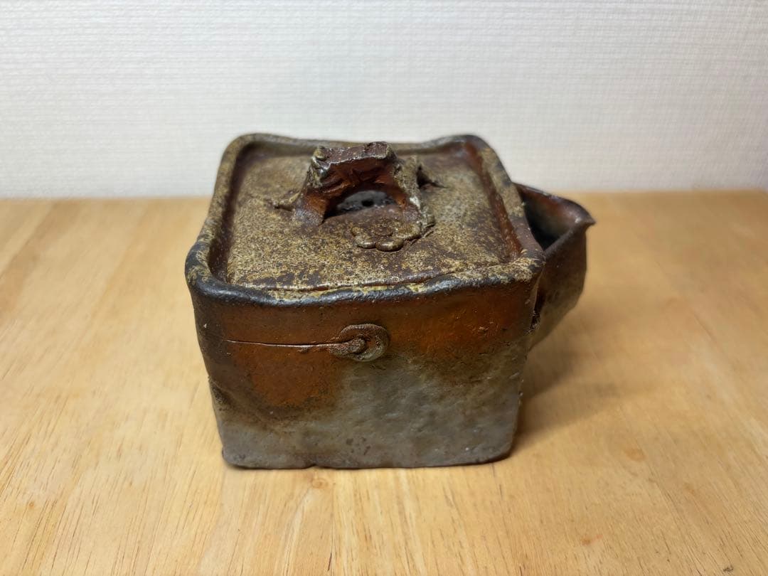 ㊼備前焼 宝瓶 登り窯 梅 うめ ウメ 4角 手びねり 急須