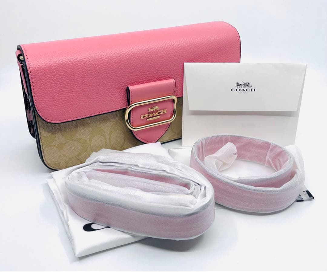 【新品・未使用】COACH シグネチャー ピンク フラップ ショルダーバッグ