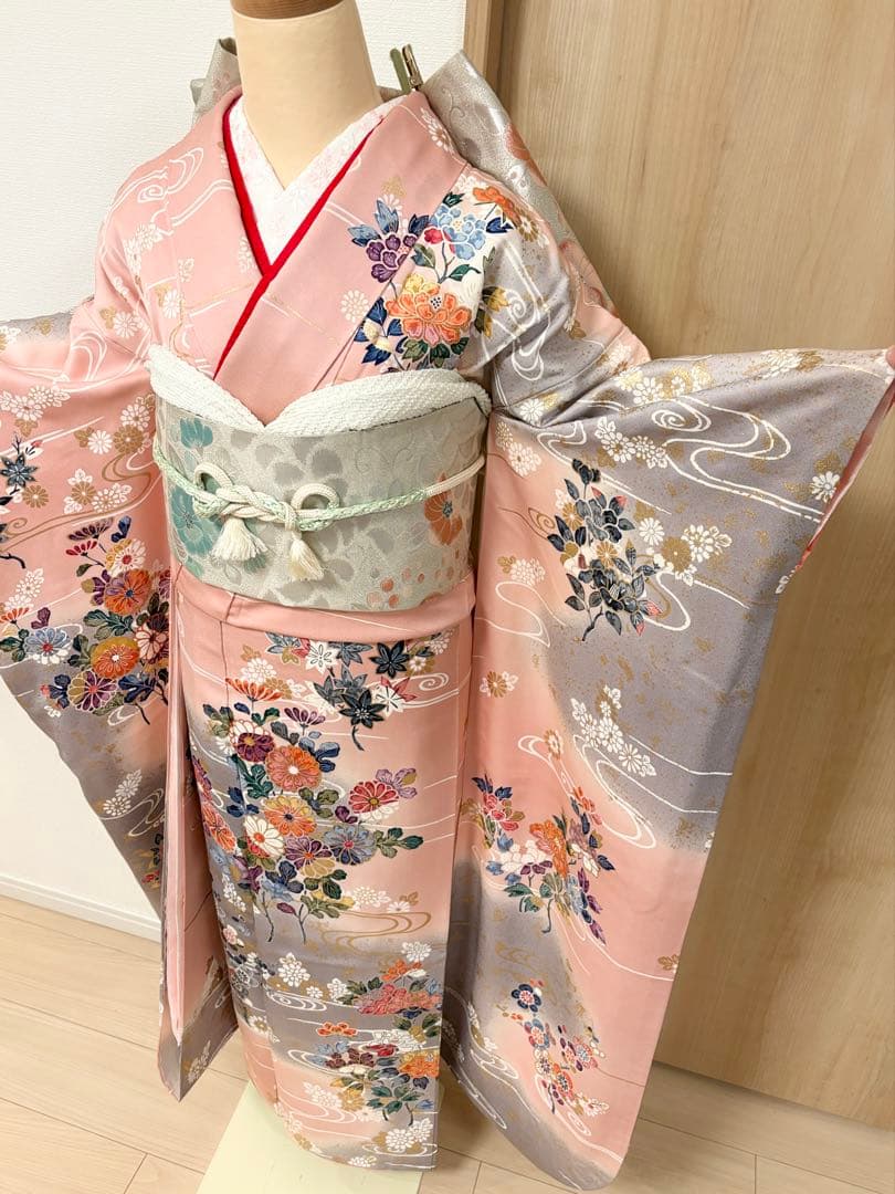 振袖フルセット ピンク グレー 古典柄 金彩 ミントグリーンsMH2512141