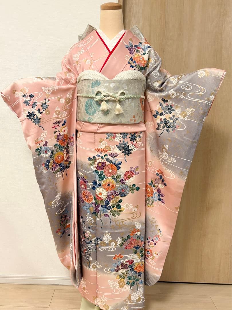 振袖フルセット ピンク グレー 古典柄 金彩 ミントグリーンsMH2512141