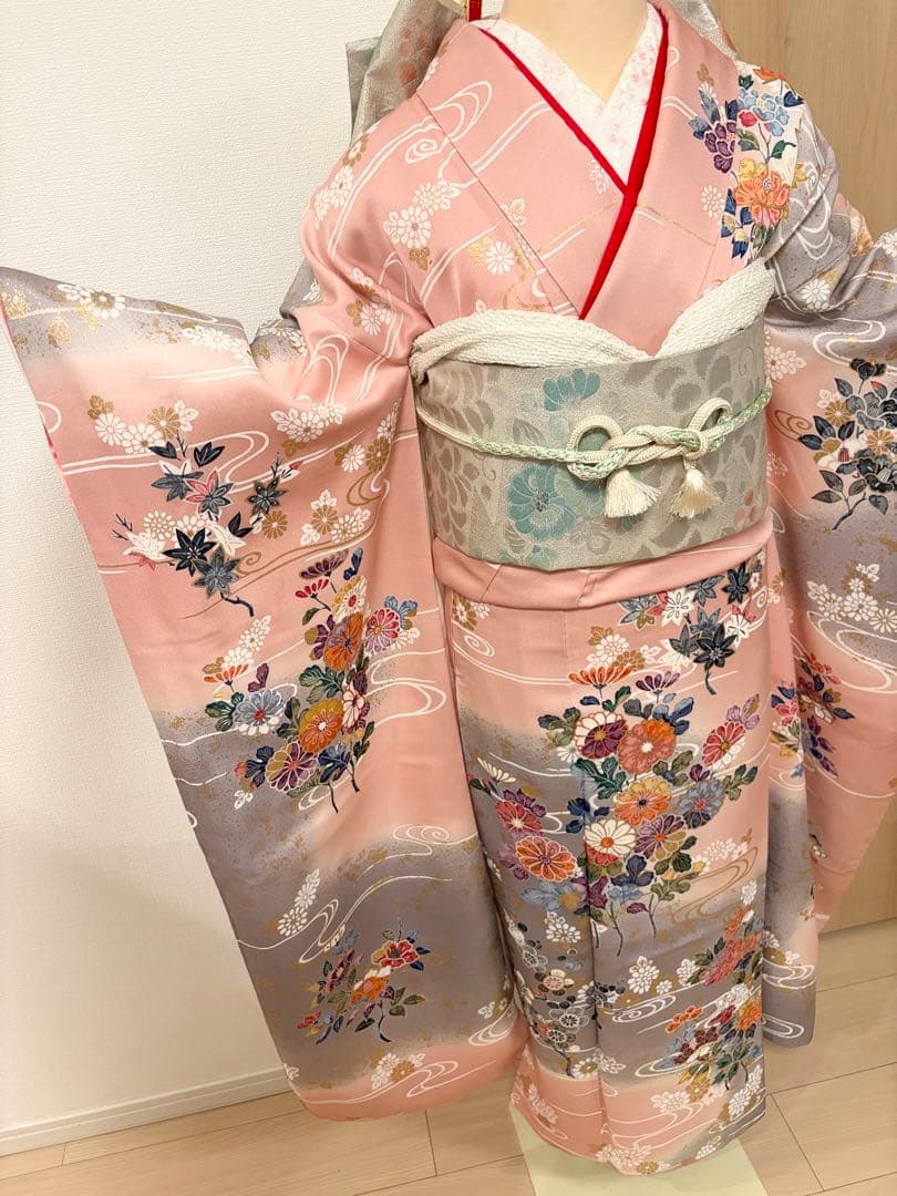 振袖フルセット ピンク グレー 古典柄 金彩 ミントグリーンsMH2512141