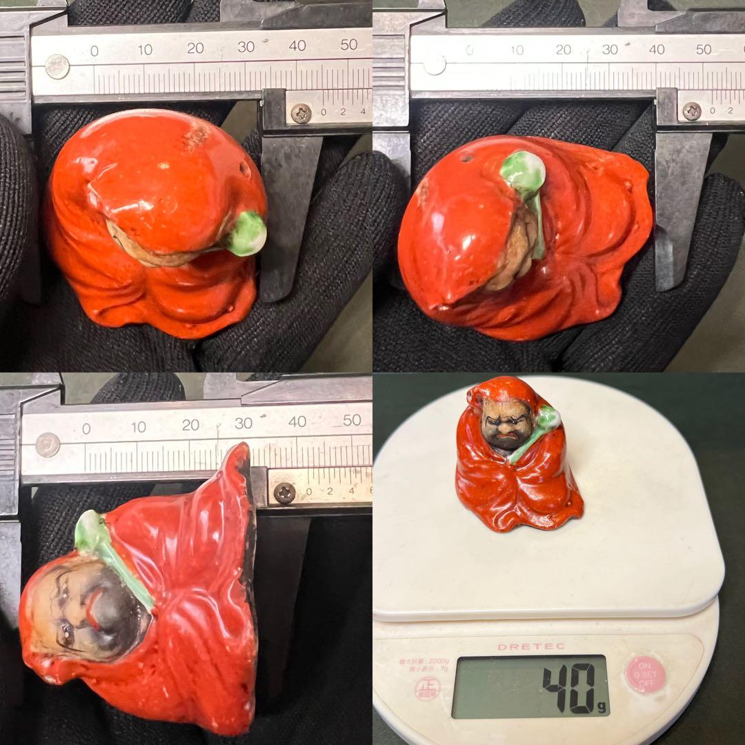 江戸後期〜明治期 古陶 達磨 水滴◎赤釉 だるま 書道具◎文房四宝◎古道具庵々