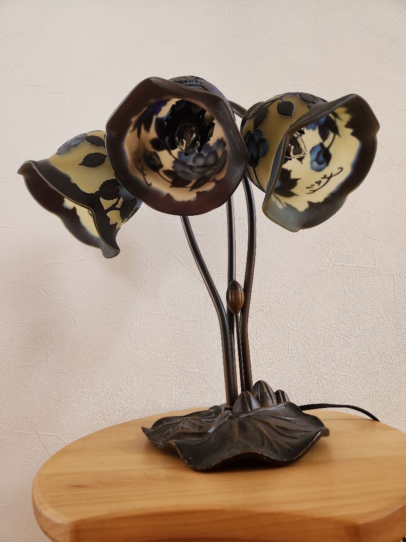 ●期間限定価格3月16日★エミールガレ風★アンティーク調 ガラス テーブルランプ