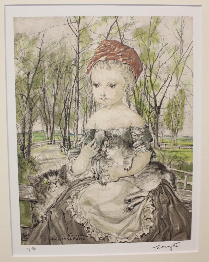 藤田嗣治 エスタンプリトグラフ 森の中の少女 3/150