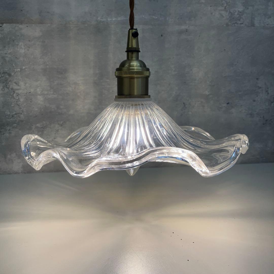 昭和レトロ アンティーク ペンダントライト 真鍮 ガラスシェード 照明器具